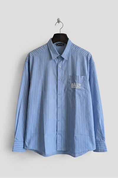 GIESTO Striped Embroidered Light Blue Shirt