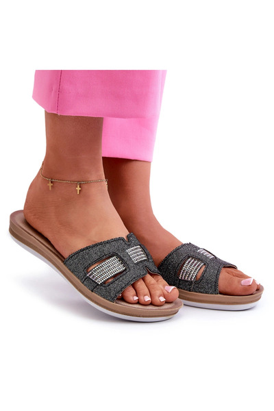 Inblu Papuci de damă strălucitori și confortabili BA000050 Negru 37