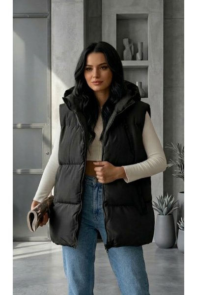 MontClup Kadın Siyah Şişme Yelek puffer vest