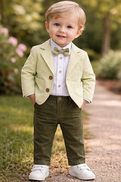 Lina Baby Bloom Erkek Bebek Yeşil Ceketli Papyonlu Şık Takım Blazer