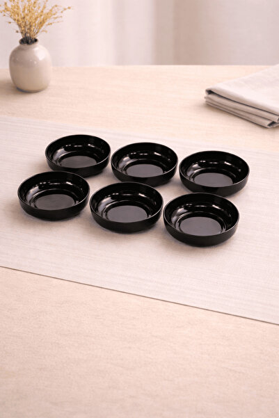 Sarkap Home 10 cm Çap, 3.2 cm Yükseklik 6'lı Parlak Siyah Dondurmalık ve Çere...