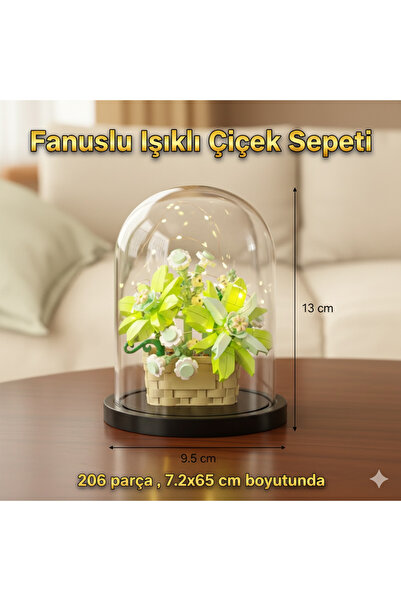 KOBE Fanuslu Işıklı Lego Tarzı Çiçek Sepeti Yapı Blok Seti – 206 Parça, LED P...