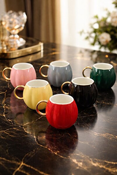 YzHome 6-Person Colorful Porcelain Gilded Coffee Cup Mug Pumpkin Model 220ml