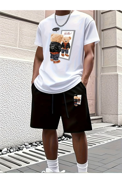 LAVİTTA Hello Shorts T-Shirt - Shorts and Top Tracksuit Set Printed Oversized...