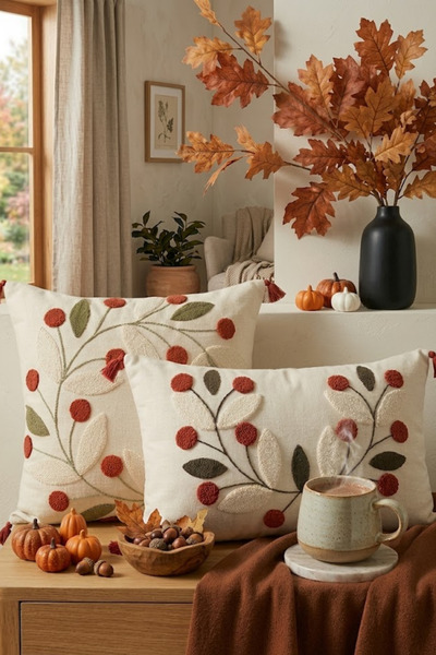 Valmia Home Bohemian Punch Embroidered 2-Piece Set - 100% Cotton Buldan Woven...