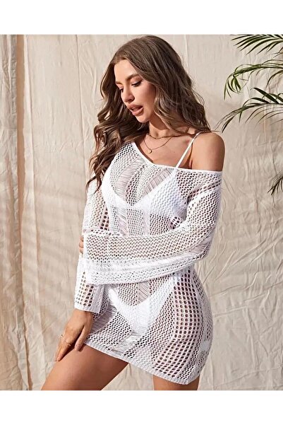 MODA MHE Women's Summer Stylish Short Knitted Long Sleeved a Lace-Like Knit T...