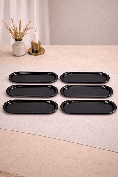 Sarkap Home 6'lı Parlak Siyah Oval Sunumluk Metal Servis Tepsisi