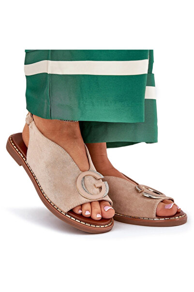 BOTO Flat Sandals With Decoration Beige Haliones 38