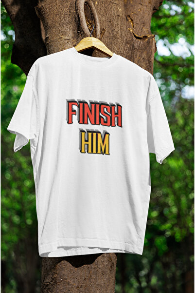MG Finish Him Printed Cycling Collar Pa Cotton Ov Oversized Alip Short Sleeve...