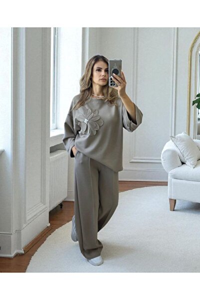 Azara Set din viscoză cu cristale și flori aplicate