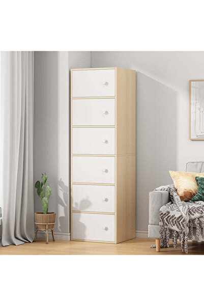 Vivendo Dulap de depozitare vertical cu 6 sertare, Alb-Natur