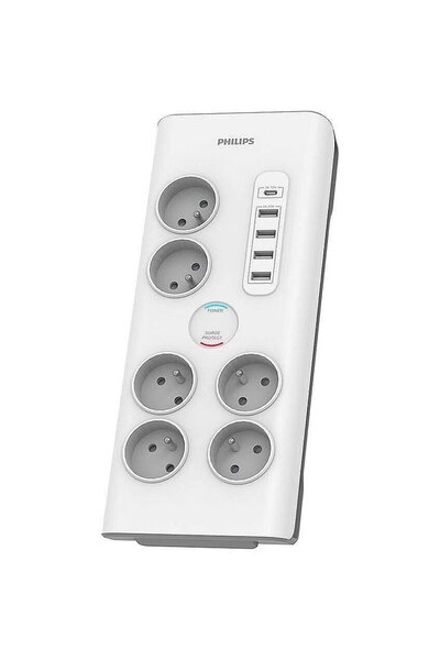 Philips Multimedia Extension Cord 6 Sockets, 5 USB Ports, White