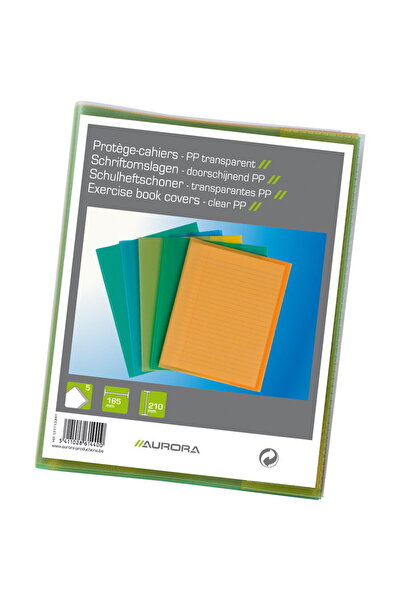Aurora Husă PP - 120 microni, pentru caiet A5, set 5 buc., - culori transpare...