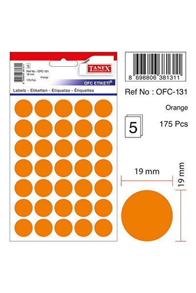 Tanex Etichete adezive colorate, D19 mm, 175 buc/set, - portocaliu