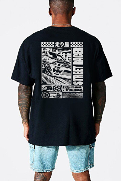 ROCKANDROLL Tricou negru pentru bărbați Street Racer supradimensionat