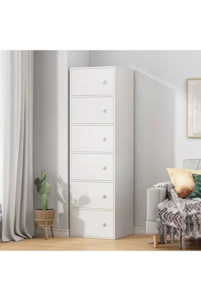 Vivendo Dulap de depozitare vertical cu 6 sertare, Alb