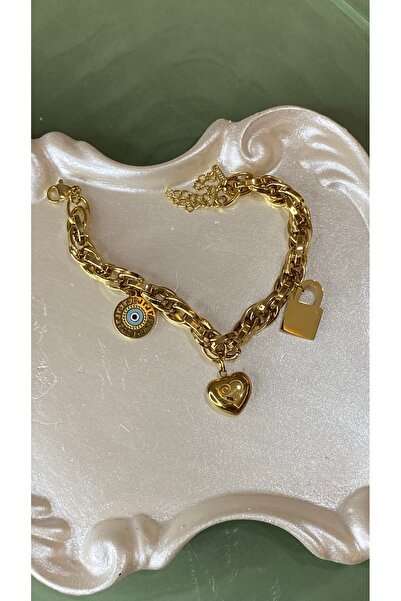 SELUVİA Steel Gold Spiral Chain Women's Bracelet – Lucky Bracelet with Heart,...