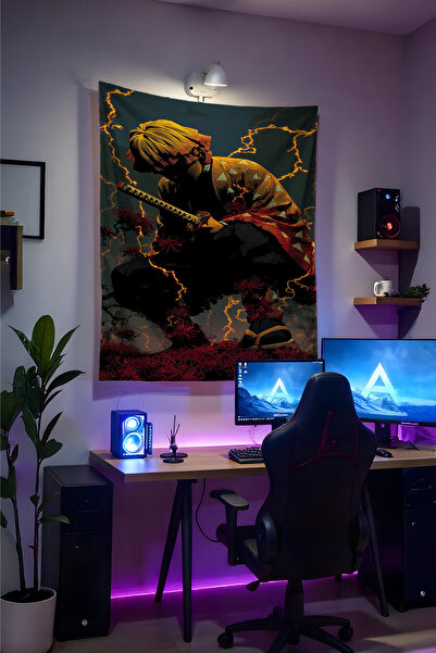 Halura Zenitsu Demon Slayer Anime Wall Cloth– Quality Fabric, Gamer Room Deco...