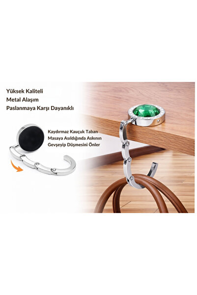 Attariye Crystal Stone Detailed Folding Bag Hanger Table Edge Hanger Hanging ...