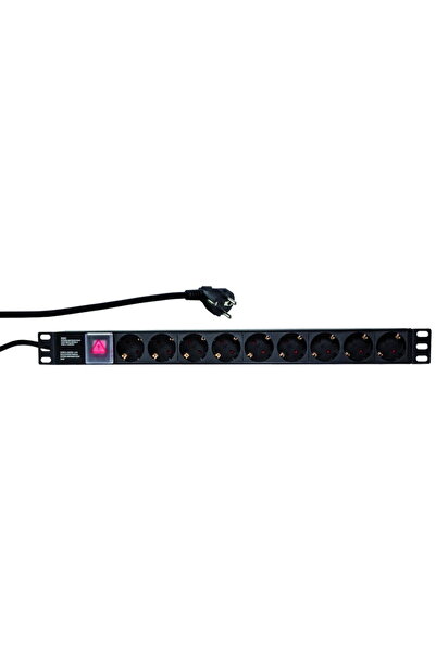 LogiLink PDU 1U for 19 inch rack, 9 Schuko sockets, Schuko input, max 16 A, o...