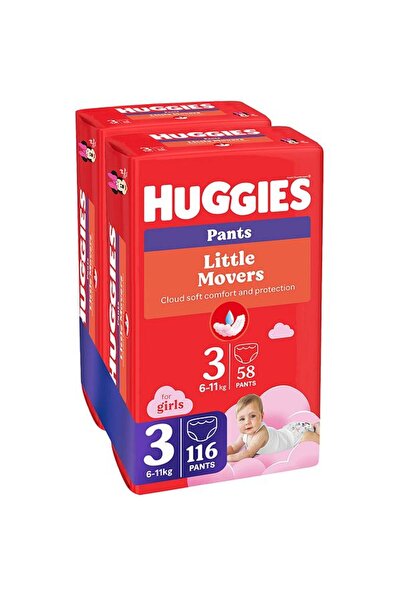 Huggies Pantaloni Little Movers Mega nr. 3, Fete, 6-11 kg, 116 bucăți