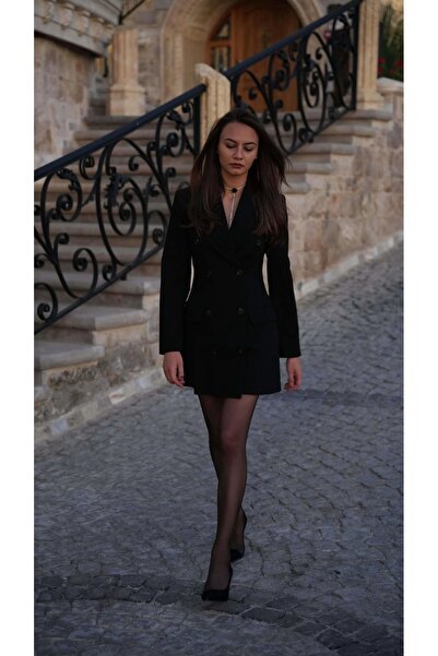 EMEL ERYILMAZ Ceket Elbise Tasarım Gri/Siyah