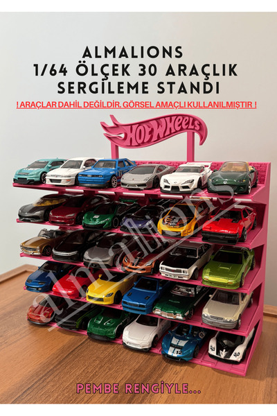 almalions نموذج سيارة بمقياس 1/64 مع شعار HW، حامل عرض من مادة diecast - وردي