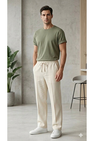 BEYAZTOPTAN Hambez Men's Summer Linen Trousers - Comfortable Fit - Lightweigh...
