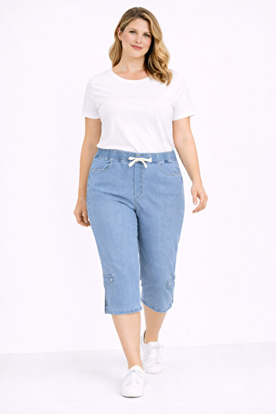 Şans Women's Plus Size Light Blue, Elastic Waist, Slit Detail at the Leg, Hig...