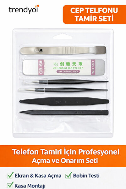 TEKNO 6 Parça Profesyonel Telefon Tamir Açma Seti – Cımbız Spatula Pena Ekran...