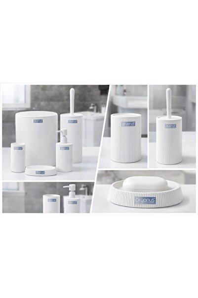 TEKZEN Set accesorii baie 5 piese – dozator săpun, suport periuțe, perie WC, suport săpun și coș, alb