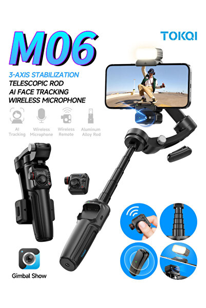 TOKQI M06 3-Axis Smartphone Gimbal with AI Tracking & Wireless Mic