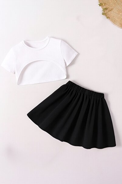 shop Kız çocuk 2 li kombin dokuma crop etek