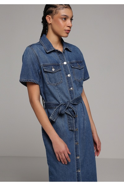 Colin's slim fit Rochie cu mânecă scurtă Mid Indigo D denim pentru femei