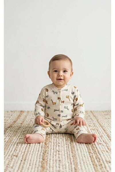 BEBORA Hayvan Figürlü Erkek Bebek Pijama Takımı Pamuklu Uzun Kollu Bebek Uyku...