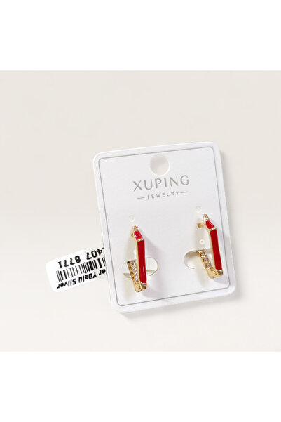 Güler Yüzlü Silver Xuping 10 mm Red Mineli Oval Hoop Earrings Rose