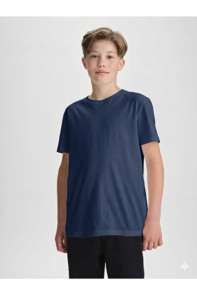 MERİCEY Tricou unisex pentru copii bleumarin guler rotund bumbac 100% basic