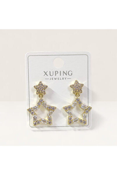 Güler Yüzlü Silver أقراط XUPING على شكل نجمة ذهبية