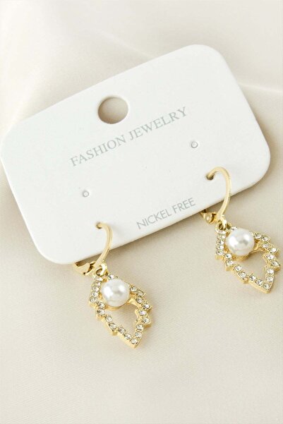 Bijuteri Net أقراط معدنية من ليف بيرل تي مرصّع بالأحجار