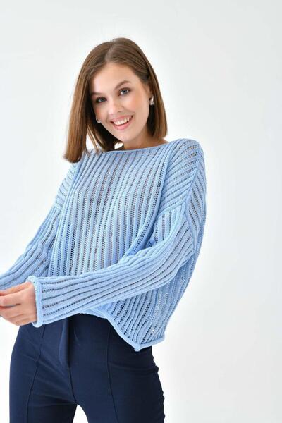 fuşyha butik Women's Bisilet Collar Lace-Like Knit Sweater Knitwear