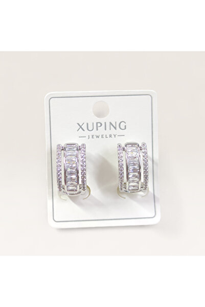 Güler Yüzlü Silver Xuping 15 mm Thick Hoop Baguette Earrings White
