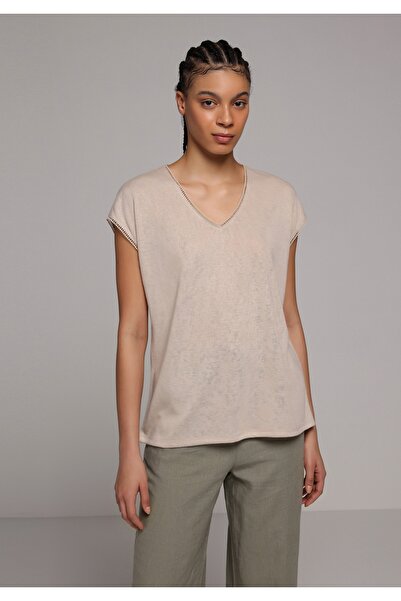 Colin's Regular Fit V-Neck Plain Women's Beige Short Sleeve T-Shirt