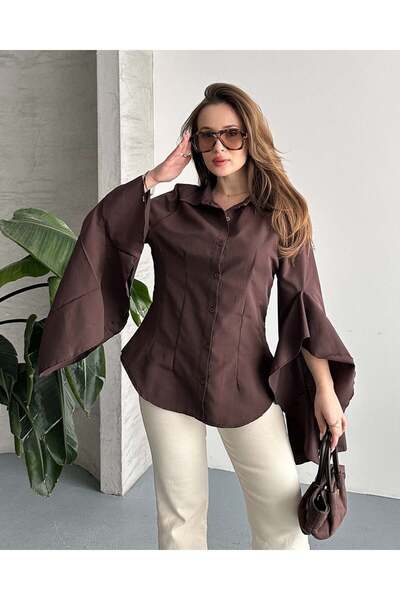 FERZOLAİO Volan Kol Brown Shirt