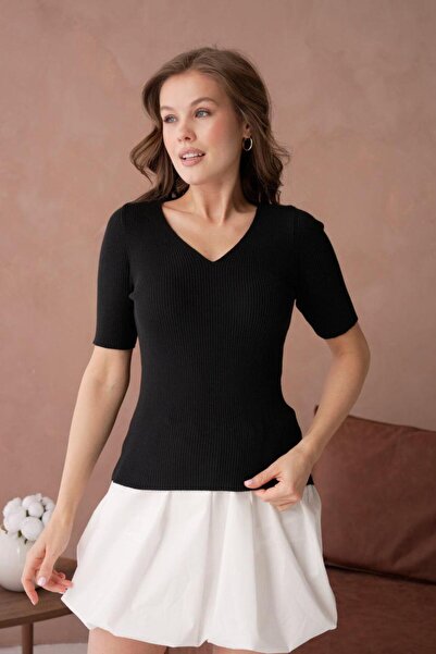 fuşyha butik Women's Bisilet Collar Line Patterned Knitwear Sweater