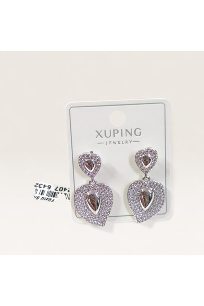 Güler Yüzlü Silver Xuping 30 mm Dangle Heart Stud Earrings - White
