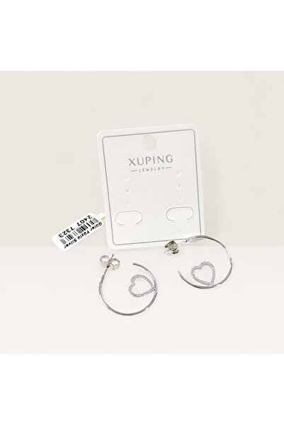 Güler Yüzlü Silver Xuping 20 mm Heart Hoop Stud Earrings White