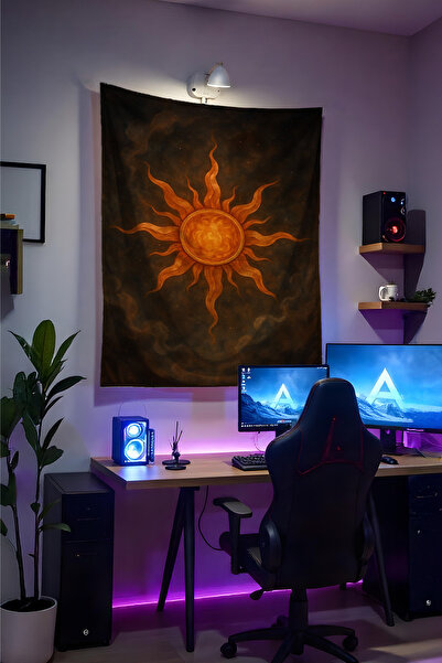 Halura Estetik Güneş Sun Duvar Örtüsü– Kaliteli Kumaş, Gamer Oda Dekoru Tapes...