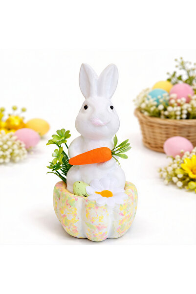 Issa Iepuraș Decorativ de Paște 20×8.5cm, din Poliester cu Morcov, Ou Decorat...