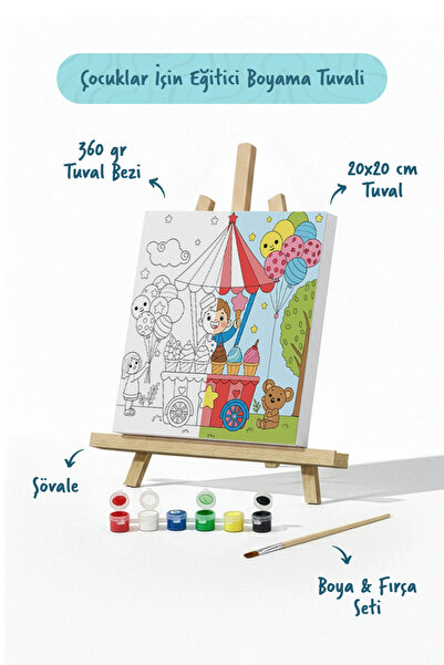 Tabdiko Dondurma Arabası Temalı Çocuk Boyama Tuvali – Şövaleli Eğitici Boyama...