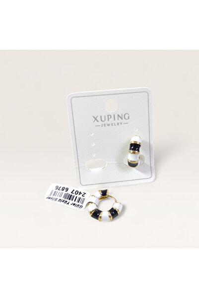 Güler Yüzlü Silver Xuping 8 mm Black and White Mineli Hoop Earrings Gold